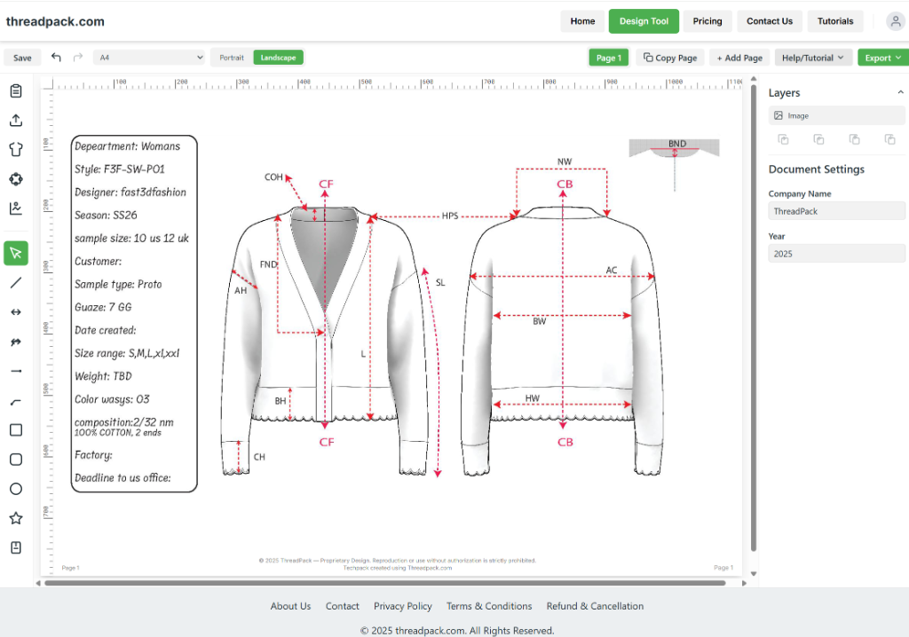 Garment design and technical detail illustration tool